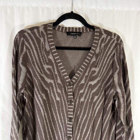 Jones Wear Cardigan Womens XL Brown Animal Print Button Up Long Sleeve Cotton Bl - Picture 2 of 10